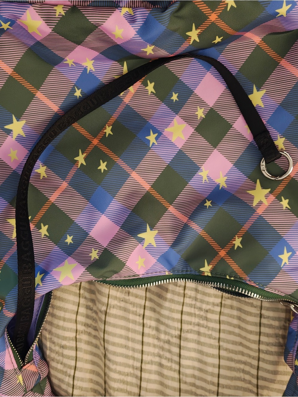 Plaid Star Print Shoulder Bag in Pink, Blue & Green - Picture 3 of 4